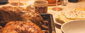 Roasted turkey, coffee cup, bread