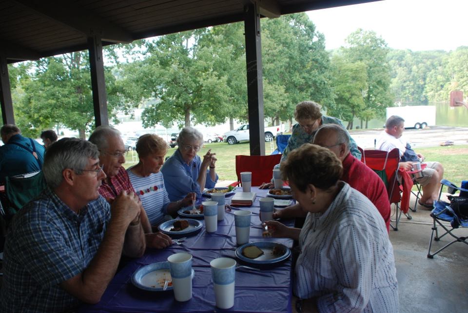 A group enjoying the food.