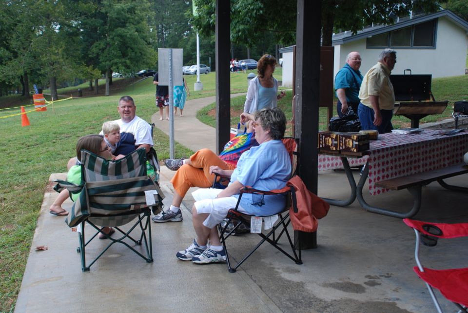 Church members visiting at the pavilion
