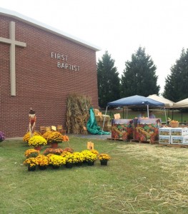FBC pumpkin patch with mums and pumpkins