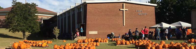 Pumpkins on the church lawn