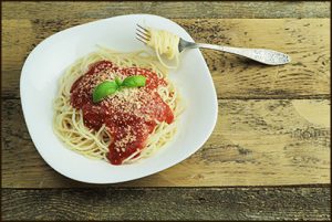 Spaghetti Dinner on a white plate