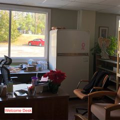 Agape Center welcome area with desk and chairs